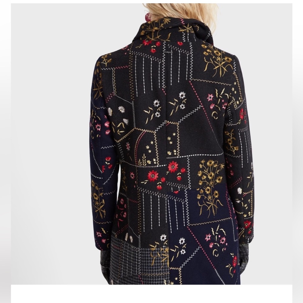 DESIGUAL Abrig Penny Black Floral Patchwork Wool Coat - Picture 11 of 12